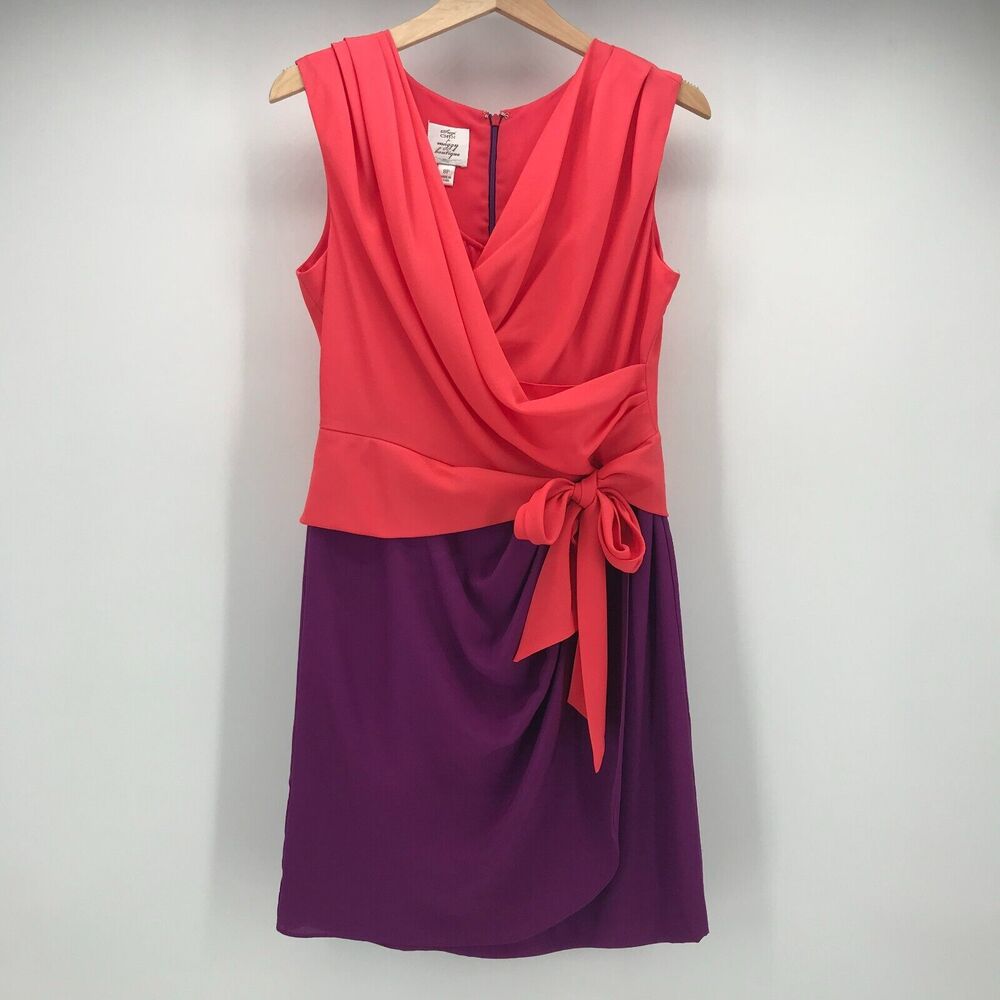 Suzi Chin for Maggy Boutique Dress Womens 8P Petite Faux Wrap Blouson Colorblock
